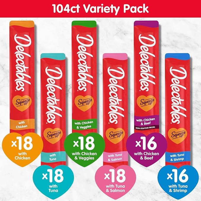 Delectables Squeeze Up Variety Pack, Creamy Squeezable Puree, Lickable Wet Cat - Image 6