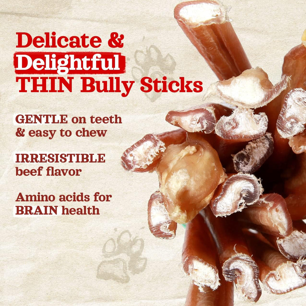 Natural Farm Odor-Free Thin Bully Sticks (12”, 25-Pack) All-Natural Long-Lasting Dog Chews, 100% Beef Pizzle, Grass-Fed, Grain-Free, Protein for Muscle Development & Energy, Perfect for Large Dogs