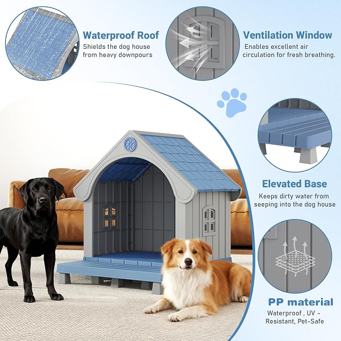 Fancyango Large Dog House with Porch Outdoor Indoor Sturdy Plastic Waterproof - Image 4