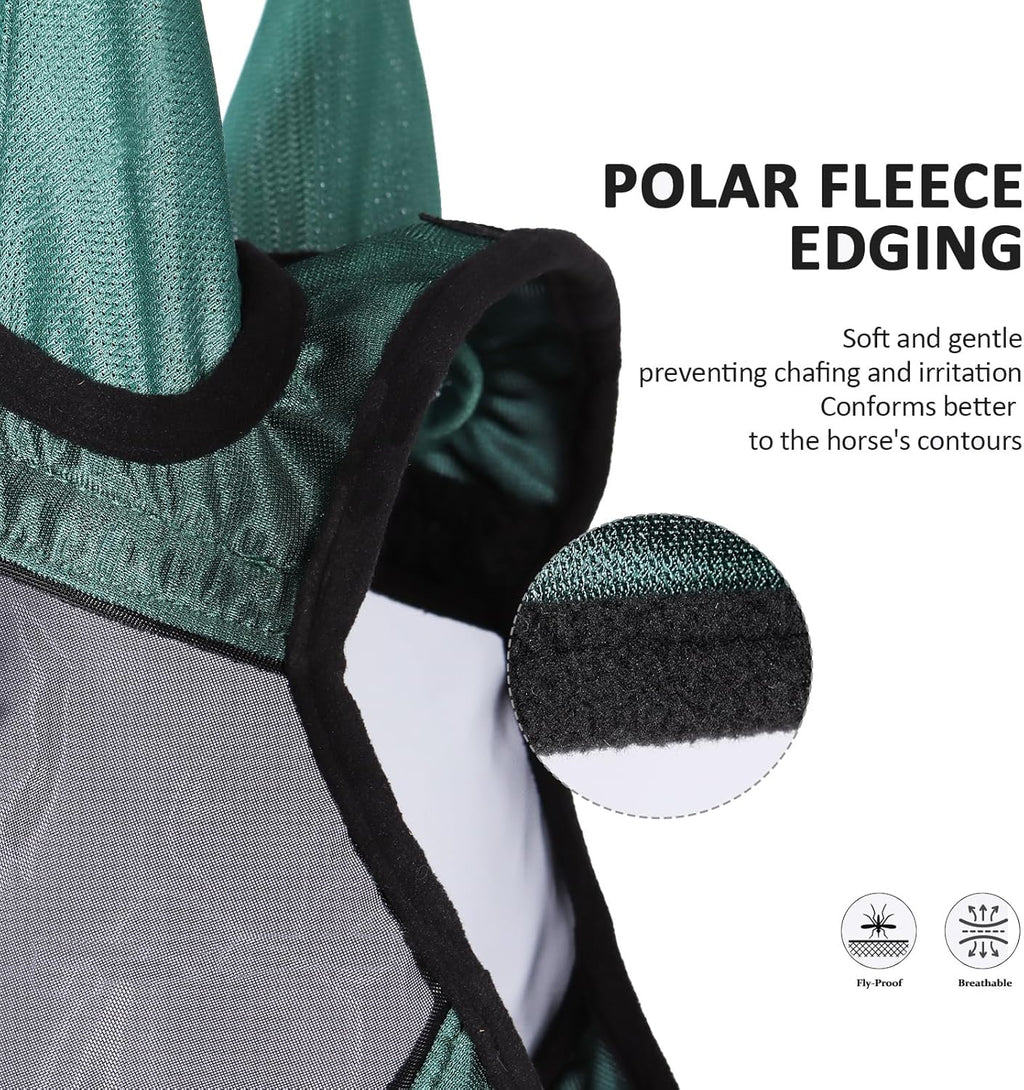 Harrison Howard Pro Luminous Horse Half Face Fly Mask Large Eye Space with Ears UV Protection for Horse Hunter Green L