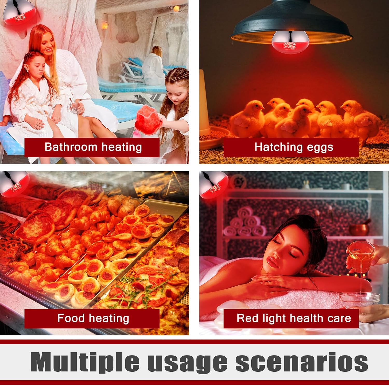 VIHOSE 2 Pack 250 Watt Heat Lamp 120v R40 Heat Lamp Bulbs Glass Incandescent Light Bulbs Incandescent Heating Lightbulbs for Reptiles Chicks Food Puppies Bathroom, Use E26 Base (Red)