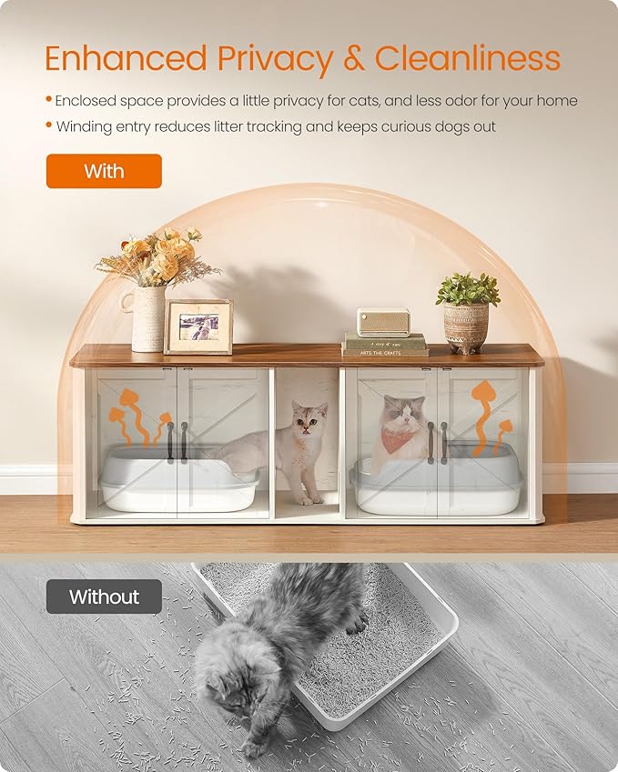 Feandrea Double Cat Litter Box Enclosure, Modern Litter Box Furniture Hidden - Image 6