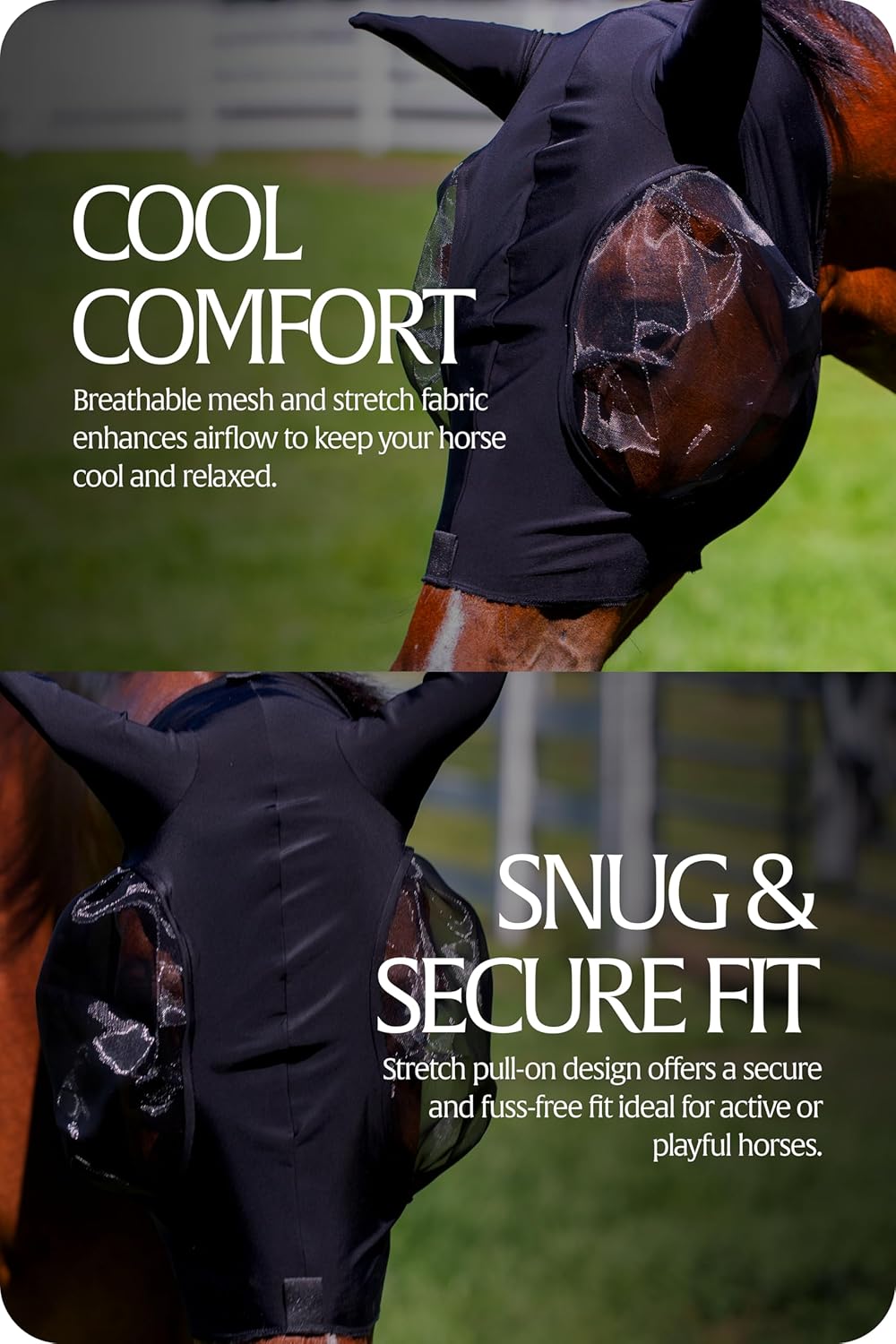 Equinavia Bug Out Fly Mask | Against Flies, Insects, UV Rays - Black - Warmblood