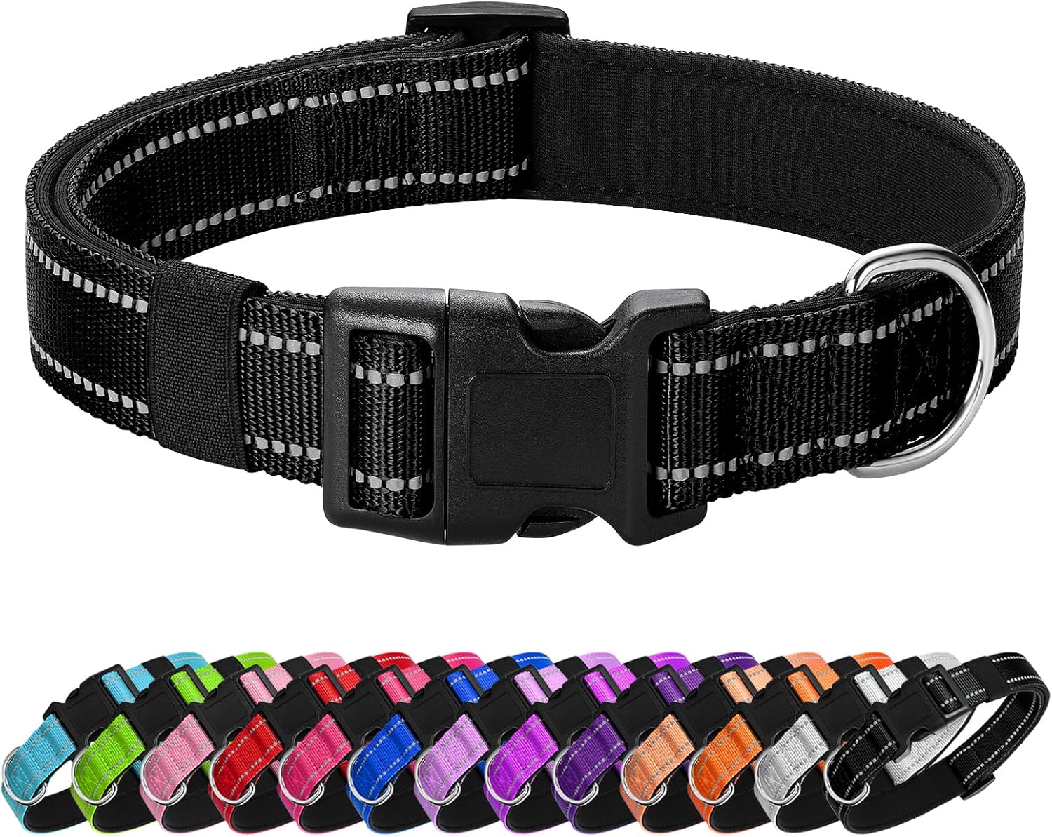 Reflective Dog Collar Padded with Soft Neoprene Breathable Quick Release Basic Dog Collars for Large Dogs Black Boy Girl