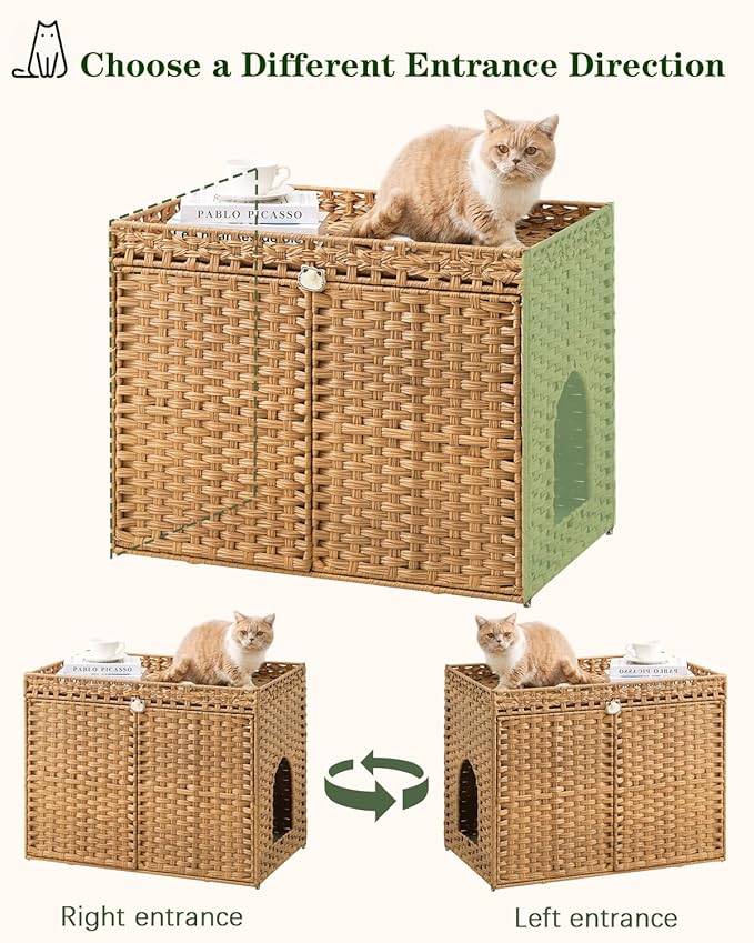 SETVSON Cat Litter Box Enclosure Furniture, Handwoven Rattan Hidden Litter Box - Image 6