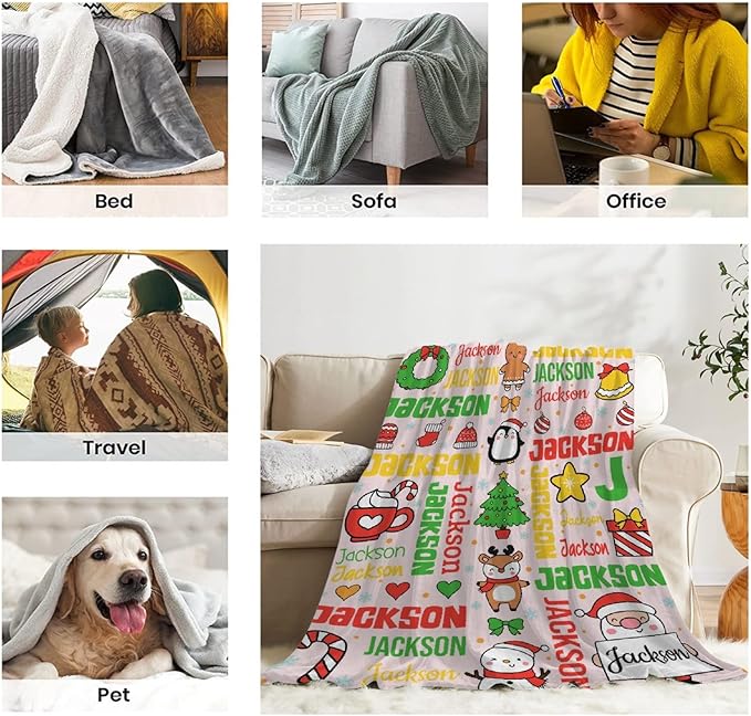Custom Name Blanket | Personalized Holiday Blanket for Boys & Girls | Plush, Cozy | Christmas Decor Gift | 30"x40" - Toddler/Crib Size