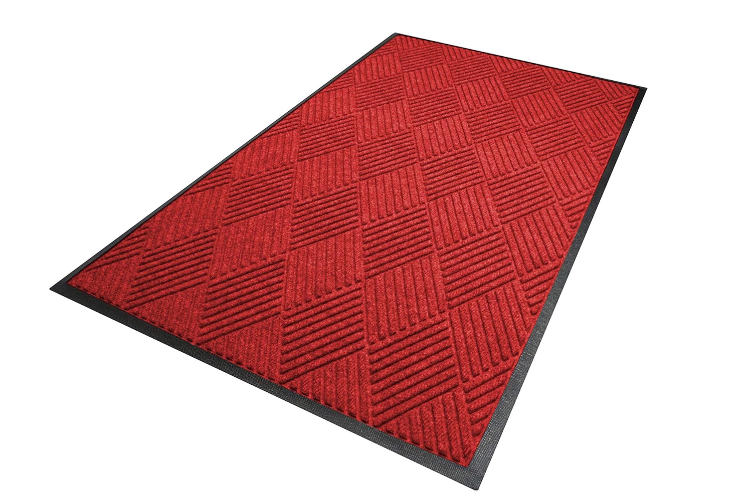 WaterHog Diamond | Commercial-Grade Entrance Mat with Rubber Border – Indoor/Outdoor, Quick Drying, Stain Resistant Door Mat (Solid Red, 3' x 5')