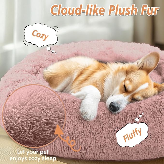 JOLLYVOGUE Calming Dog Bed Medium Size Dog, 31in Donut Washable Medium Pet Bed - Image 2