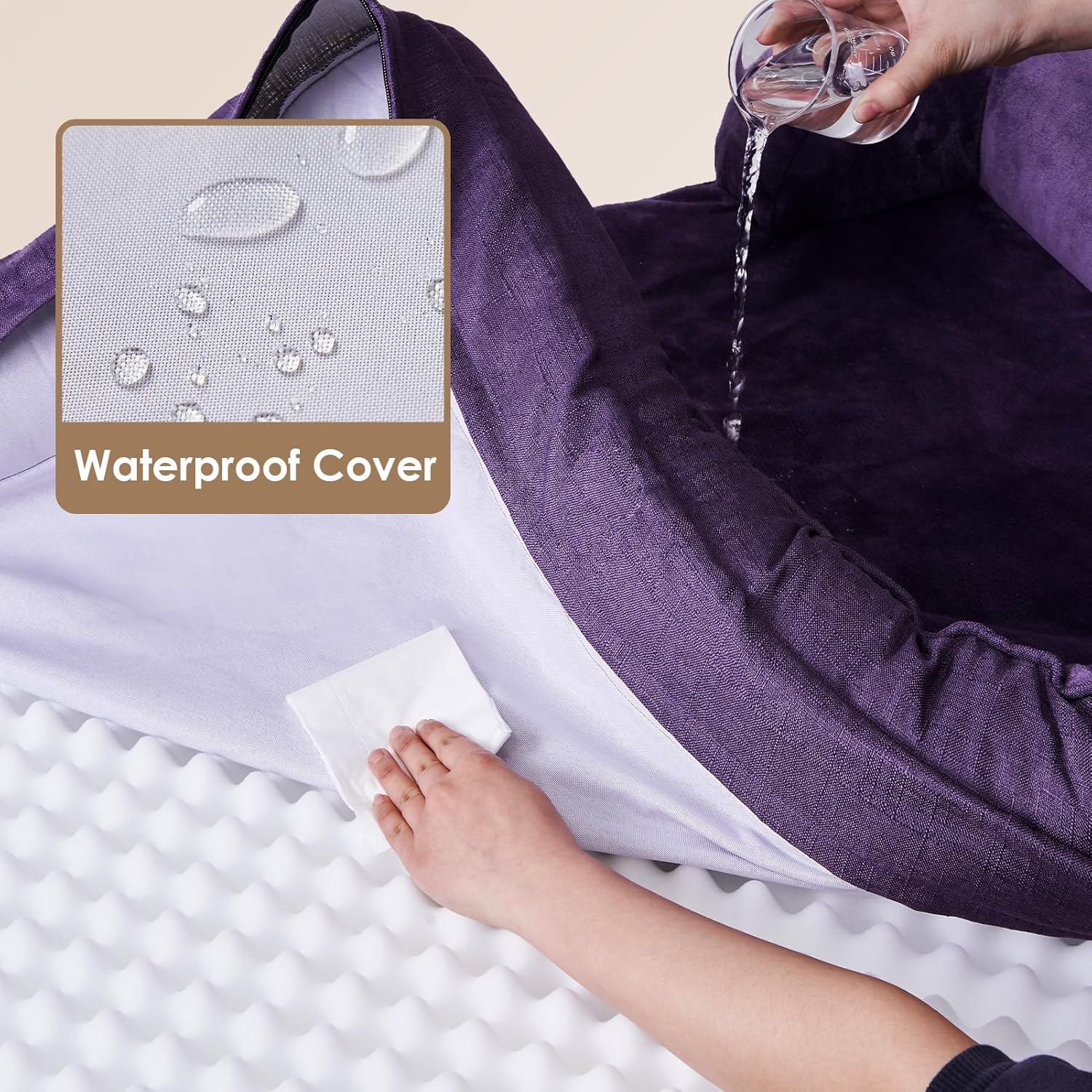 EHEYCIGA Orthopedic Dog Beds for Large Dogs, Waterproof Memory Foam Large Pet Bed with Sides, Non-Slip Bottom and Egg-Crate Foam Dog Couch Bed with Washable Removable Cover, Purple