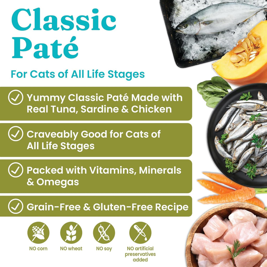 Solid Gold Wet Cat Food Pate - Healthy Canned Cat Food Pate w/Real Tuna & Sardine, Omega Fatty Acids, Vitamins & Minerals - Grain Free & Gluten Free Can Meals for Cats & Kittens - 24ct/3oz Can