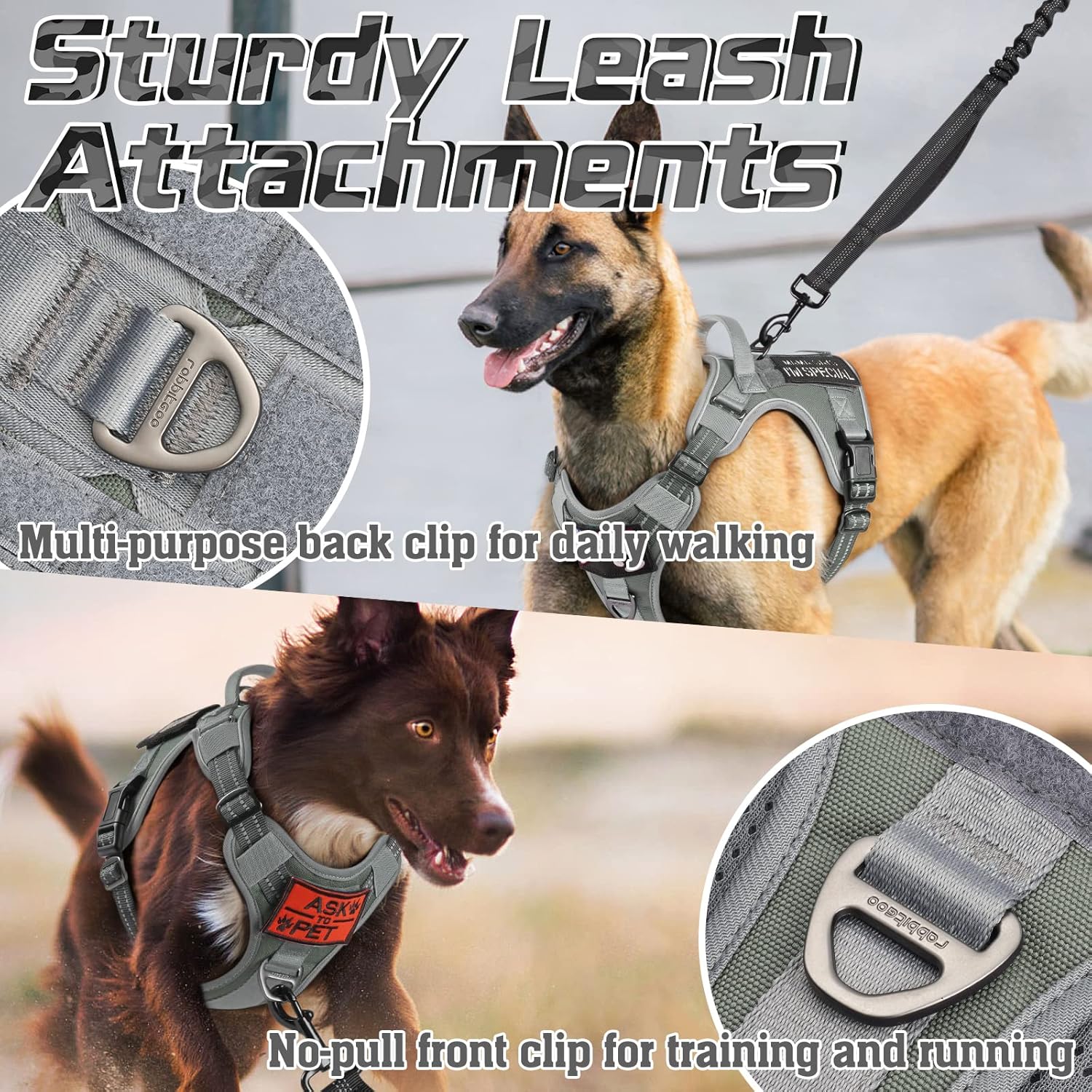 rabbitgoo Tactical Dog Harness for Small Dogs, No Pull Military Service Vest with Handle & Molle, Easy Control for Training Walking, Adjustable Reflective Straps, Dark Grey, S