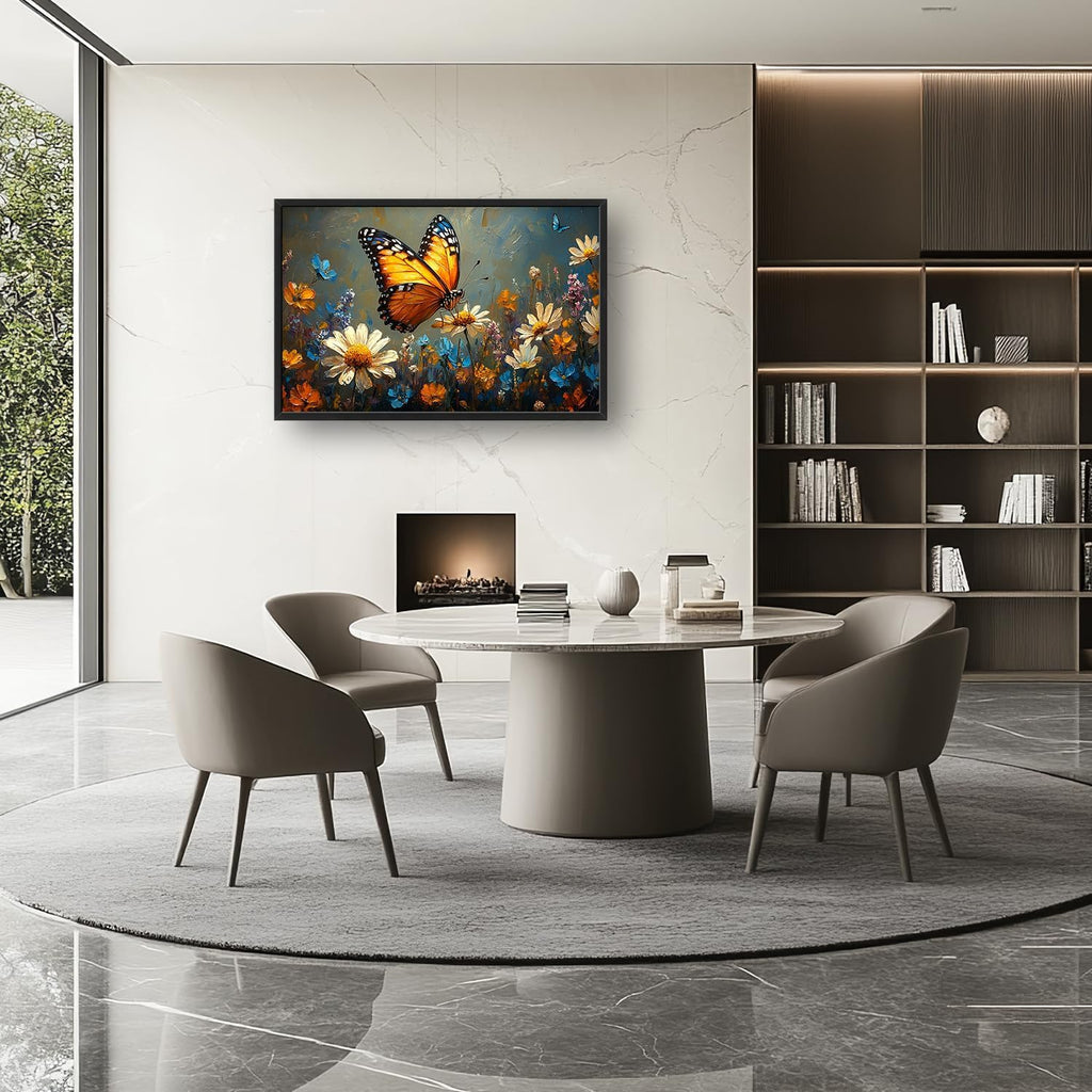 Large Butterfly Daisy Wall Art for Living Room, Floral Landscape Canvas Oversized Wall Decor, Flower Scenery Aesthetics Framed Pictures Painting Print Artwork for Bedroom Office 36"L x 24"W