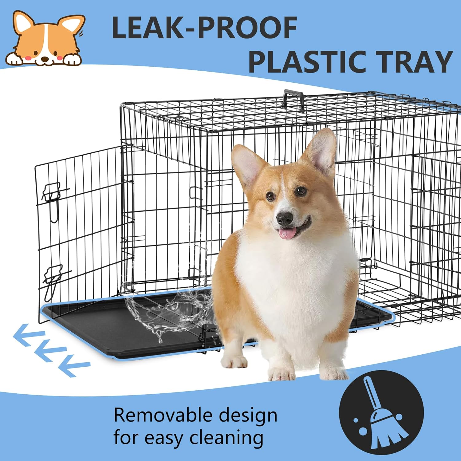 FDW 30 inch Dog Crate Dog Kennel Cage with Double Door Folding Metal Wire Dog Cage with Removable Tray&Divider Panel,Pet Crate for Medium Dogs,Black