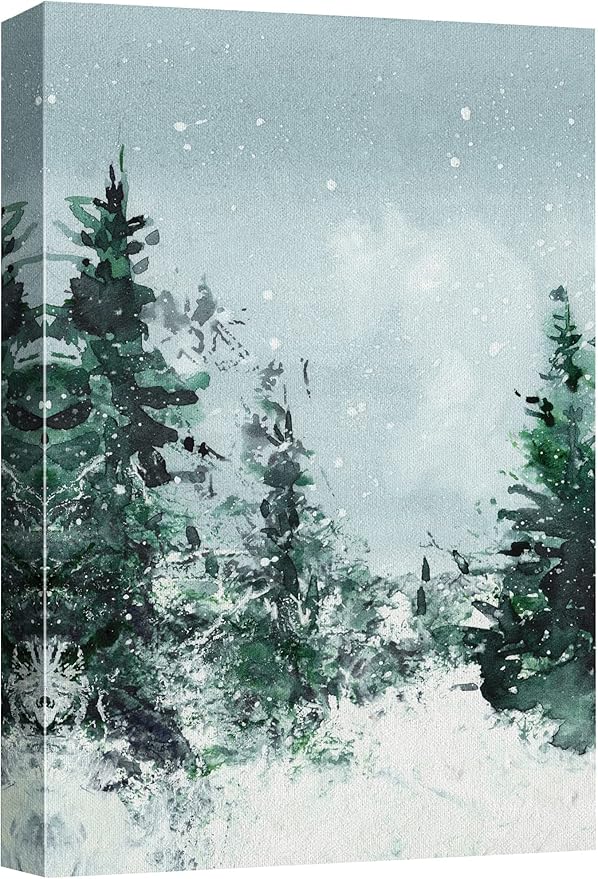 SIGNWIN Canvas Print Wall Art Woodland Nursery Decor Winter Snow Watercolor Pine Tree Forest Nature Illustrations Modern Art Landscape Colorful for Living Room, Bedroom, Office - 24"x36"