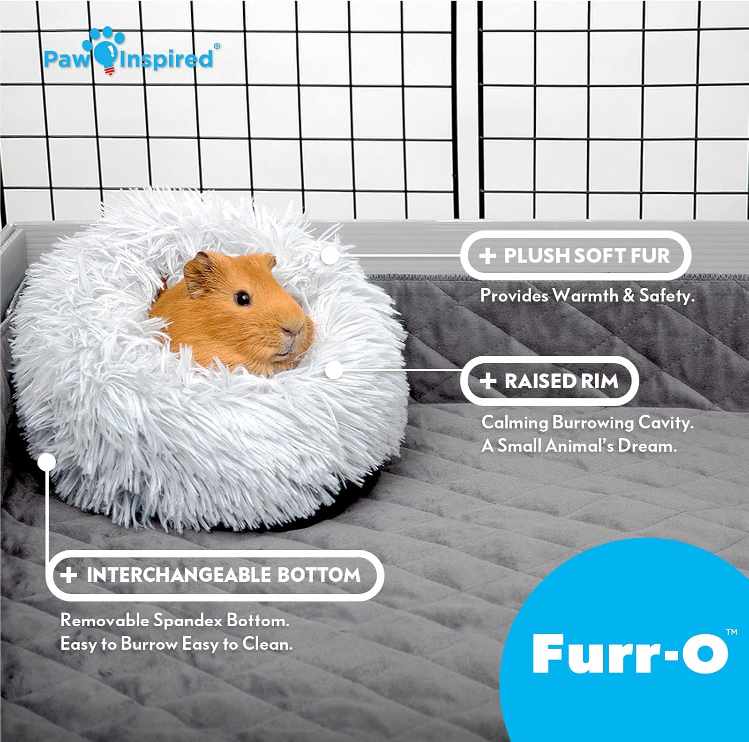 Paw Inspired Furr-O Burrowing Pet Bed with Zip-On Spandex and Fleece Bottoms for Guinea Pigs and Other Small Animals, Cozy Carrier, Hideout Enrichment Toy, Cage Accessories (Pink)