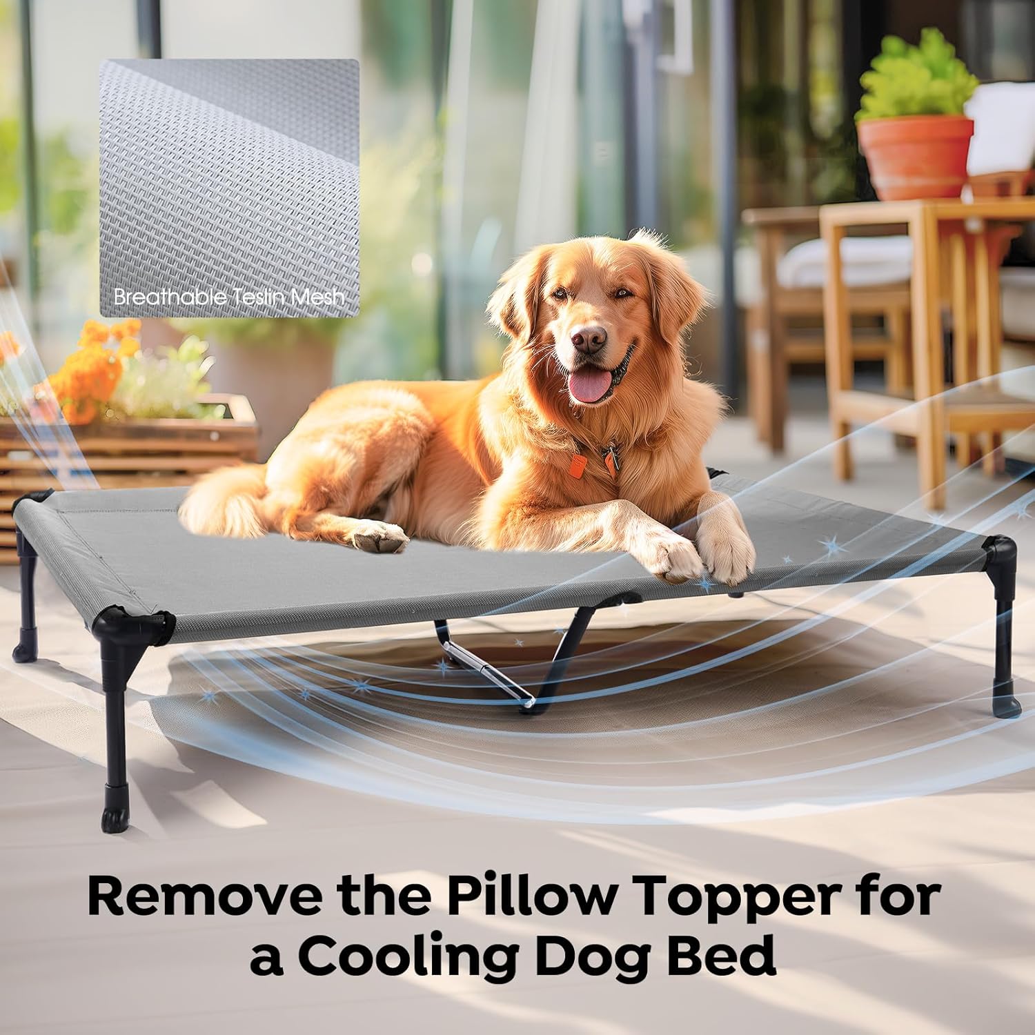 Veehoo Cooling Elevated Dog Bed Add Removable Waterproof Bolster Cushion Mat, Raised Pet Cot with Breathable Teslin Mesh, No-Slip Feet, Dog Couch Bed for Indoor Outdoor, 49x33inches, Grey, CWC2331B