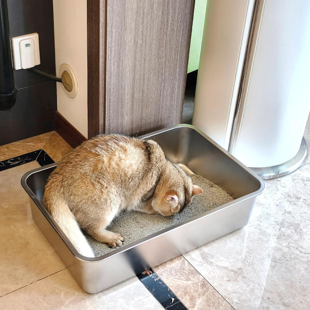 Stainless Steel Litter Box 2 Pack,Metal Litter Box for Cat Easy to Clean,Medium Cat LitterBox for Cats/Kitty/Rabbit,Metal Cat Toilet for Kitten,Non Stick, No Smell,17.7" L x 13.8" W x 6" H