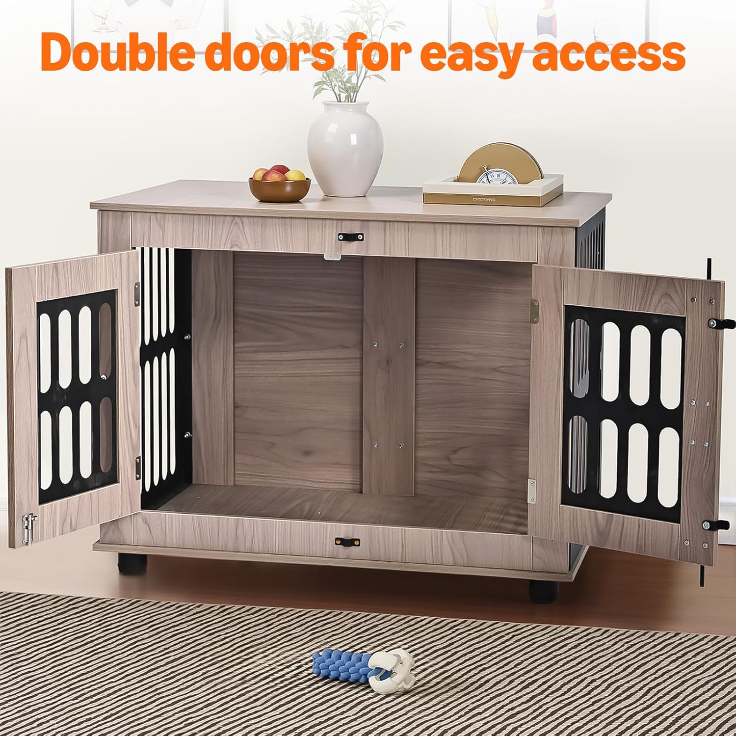 Amazon Basics Heavy Duty Dog Crate Furniture for Small Dogs, Wooden Decorative Dog Kennel Cage Indoor with Safety Lock, 32.5" L x 25.6" W x 21.9" H