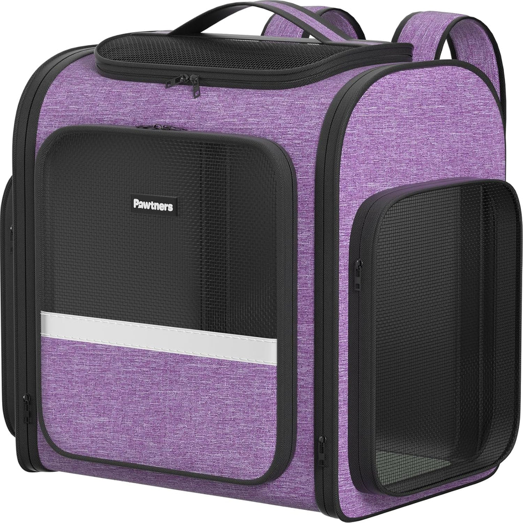 Pawtners Dog Carrier Backpacks Large Cat Backpack with Anti-Scratch Mesh, Foldable Designed Pet Backpack Carrier for Kitten Small Dogs & Large Cats Up to 18 Lbs, Dog Carrier for Travel Outdoor