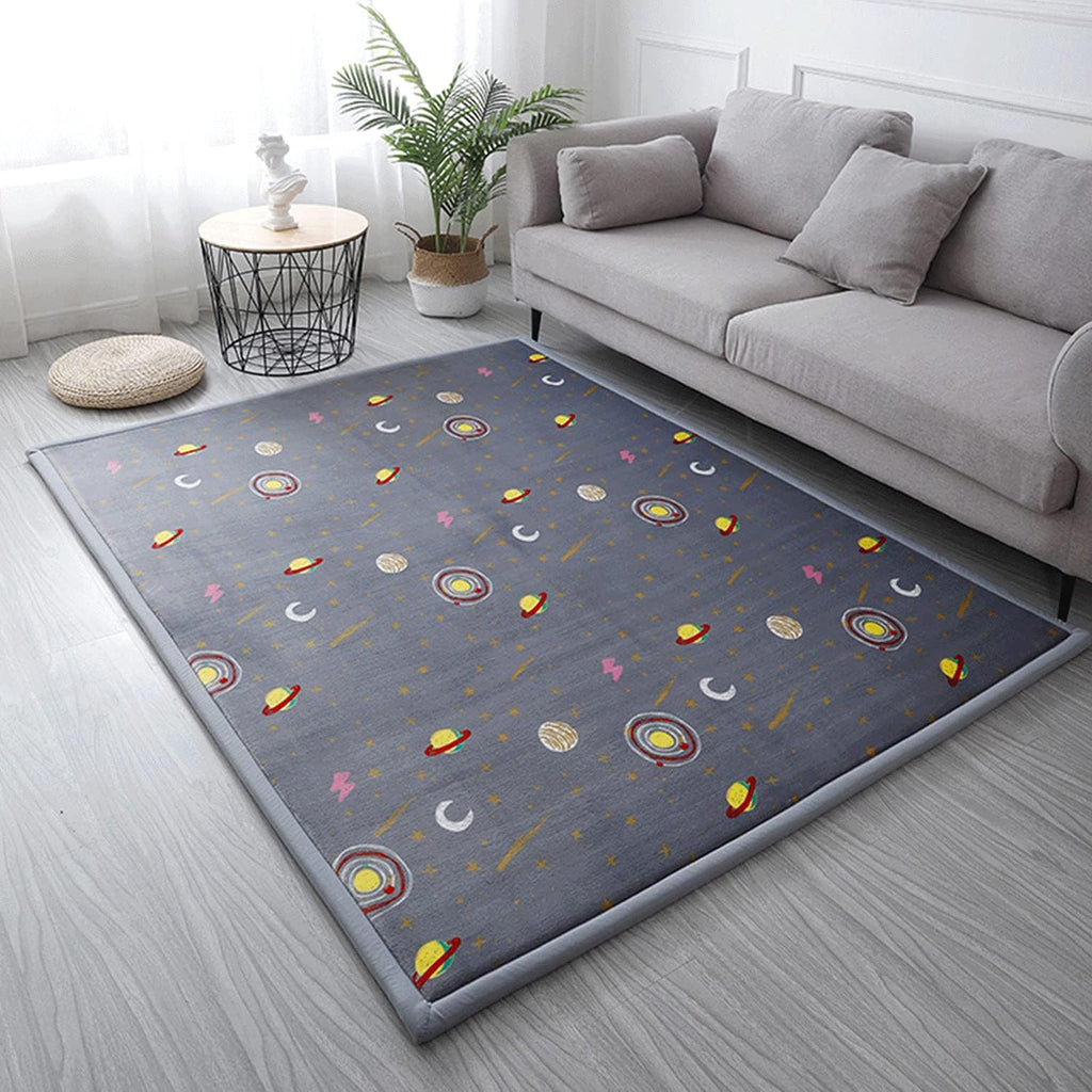 Loartee Coral Velvet Area Rug - 1" Thick Memory Foam Baby Play Mat, Washable Toddler Carpet, Home Decor for Living Room, Nursery, Kids Bedroom, Astral Gray, 4'11"x6'7"