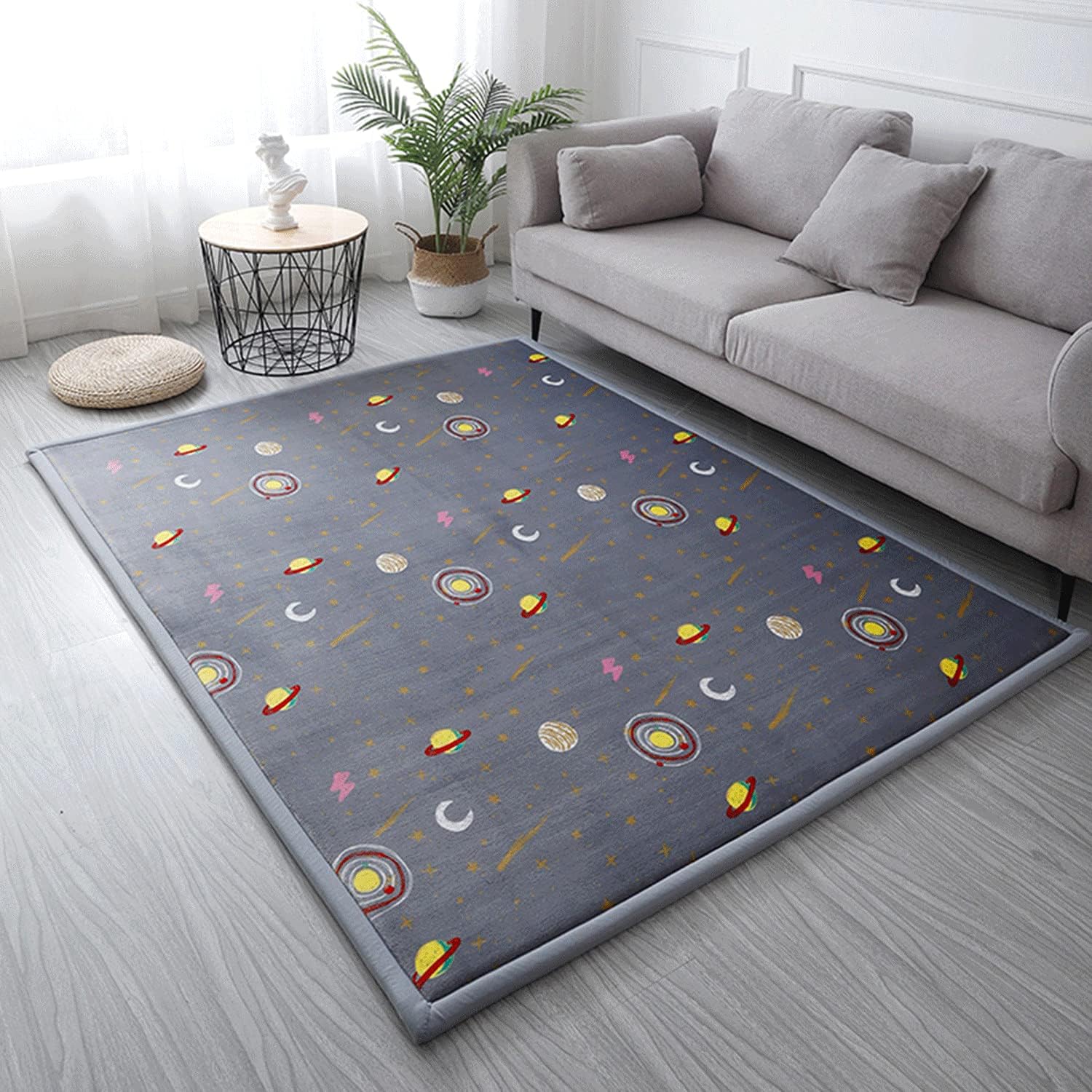 Loartee Coral Velvet Area Rug - 1" Thick Memory Foam Baby Play Mat, Washable Toddler Carpet, Home Decor for Living Room, Nursery, Kids Bedroom, Astral Gray, 4'11"x6'7"