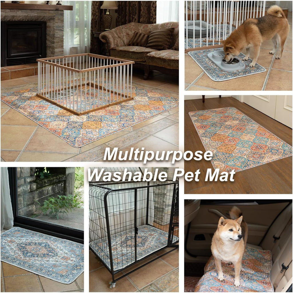 nunubaby Washable Pee Pads for Dogs, Stylish, Non-Slip and Leak-Proof Pee Pads. Reusable Potty Pads for Dogs for Crates and Floors.(Brown/Multi, 48" x48")