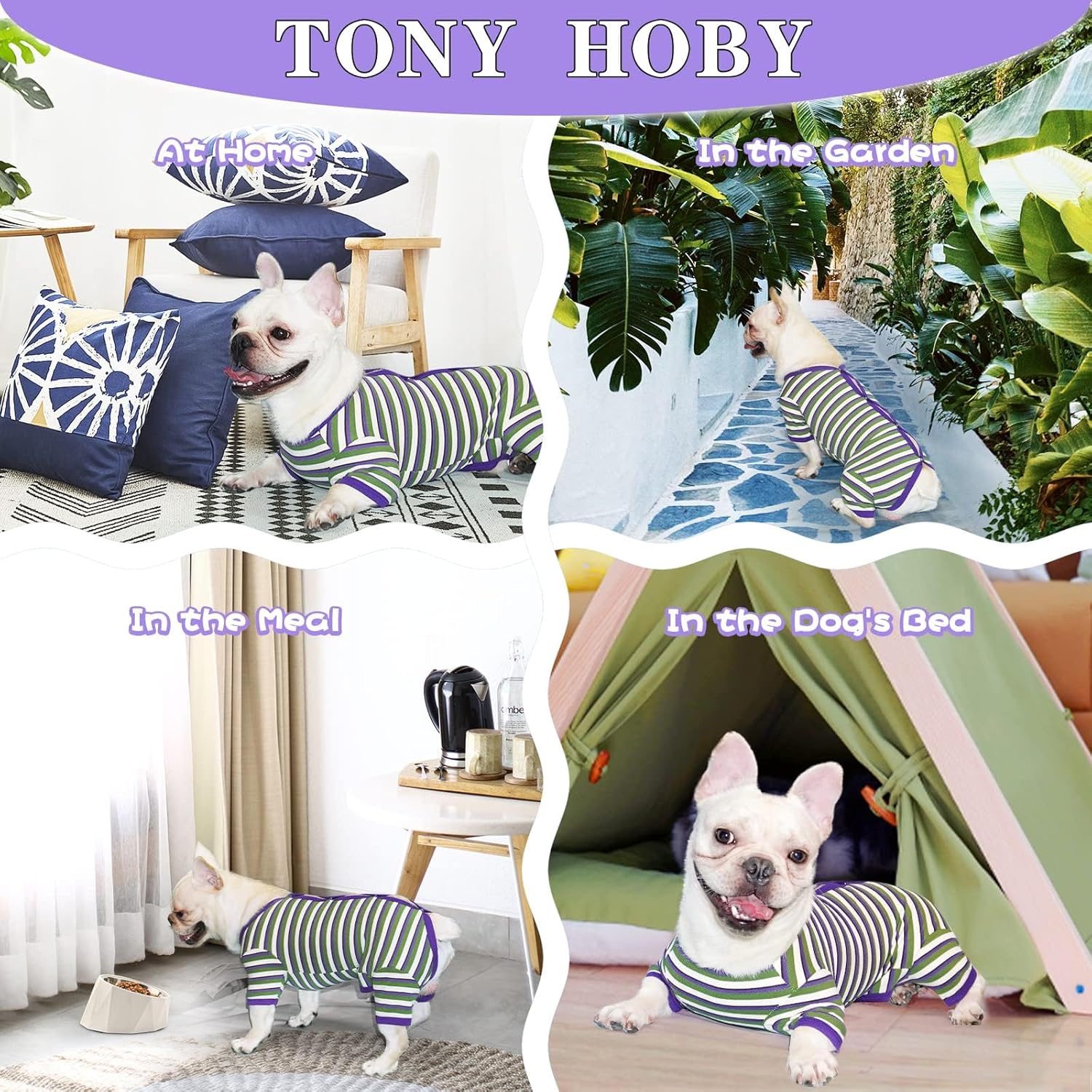 TONY HOBY Dog Pajamas, Knitted Dog Jumpsuit Shirt in Cold Weather, Dogs Surgical Recovery Suit for Small Medium Dogs (Purple&Green, Boy, XL)