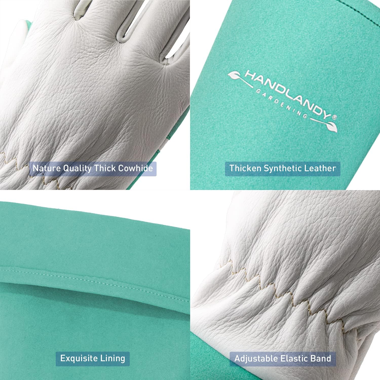 HANDLANDY Long Gardening Gloves for Men & Women, Thorn Proof Rose Pruning Gloves Leather Gauntlets Garden Glove Yard Work Glove (Medium, Green)