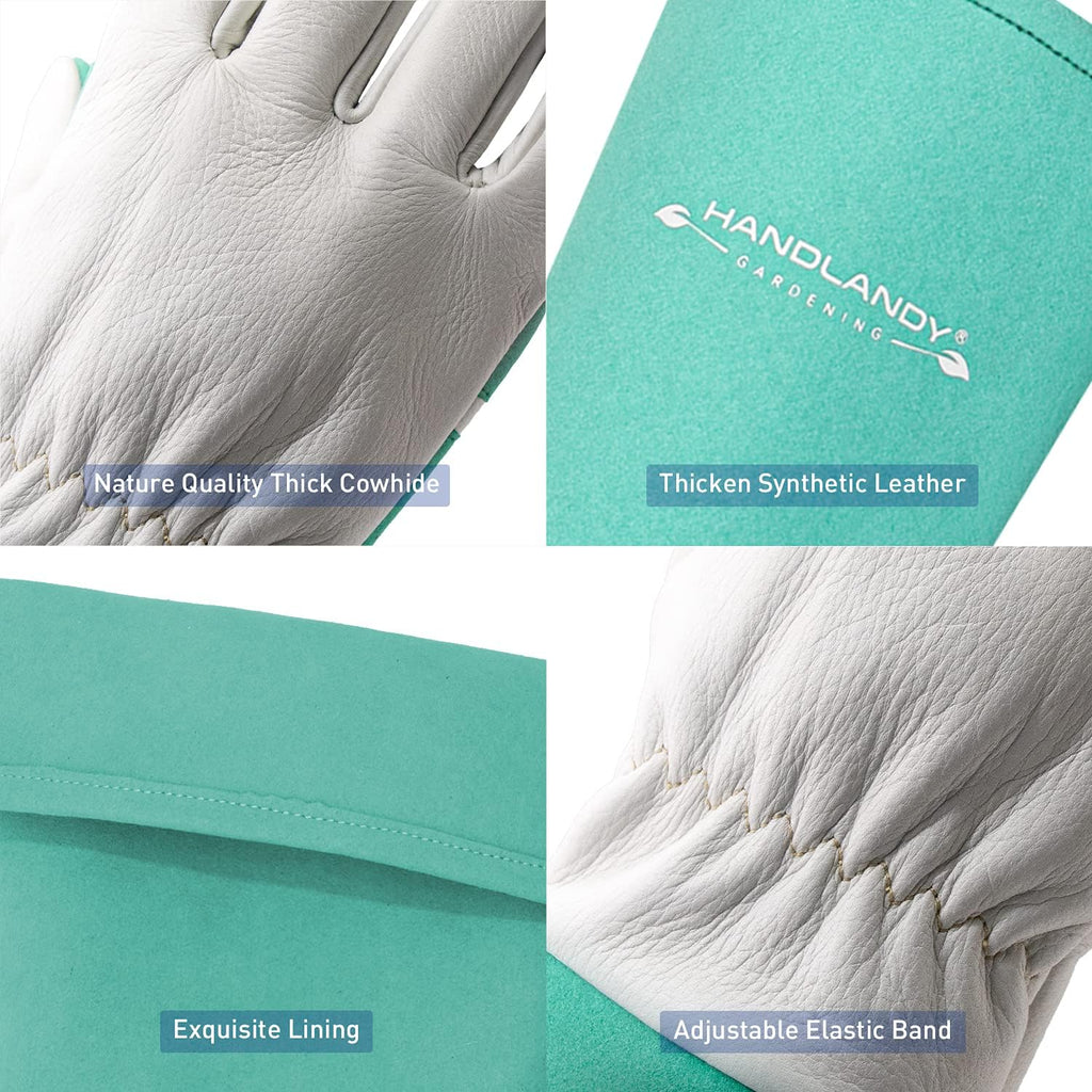 HANDLANDY Long Gardening Gloves for Men & Women, Thorn Proof Rose Pruning Gloves Leather Gauntlets Garden Glove Yard Work Glove (Small, Green)