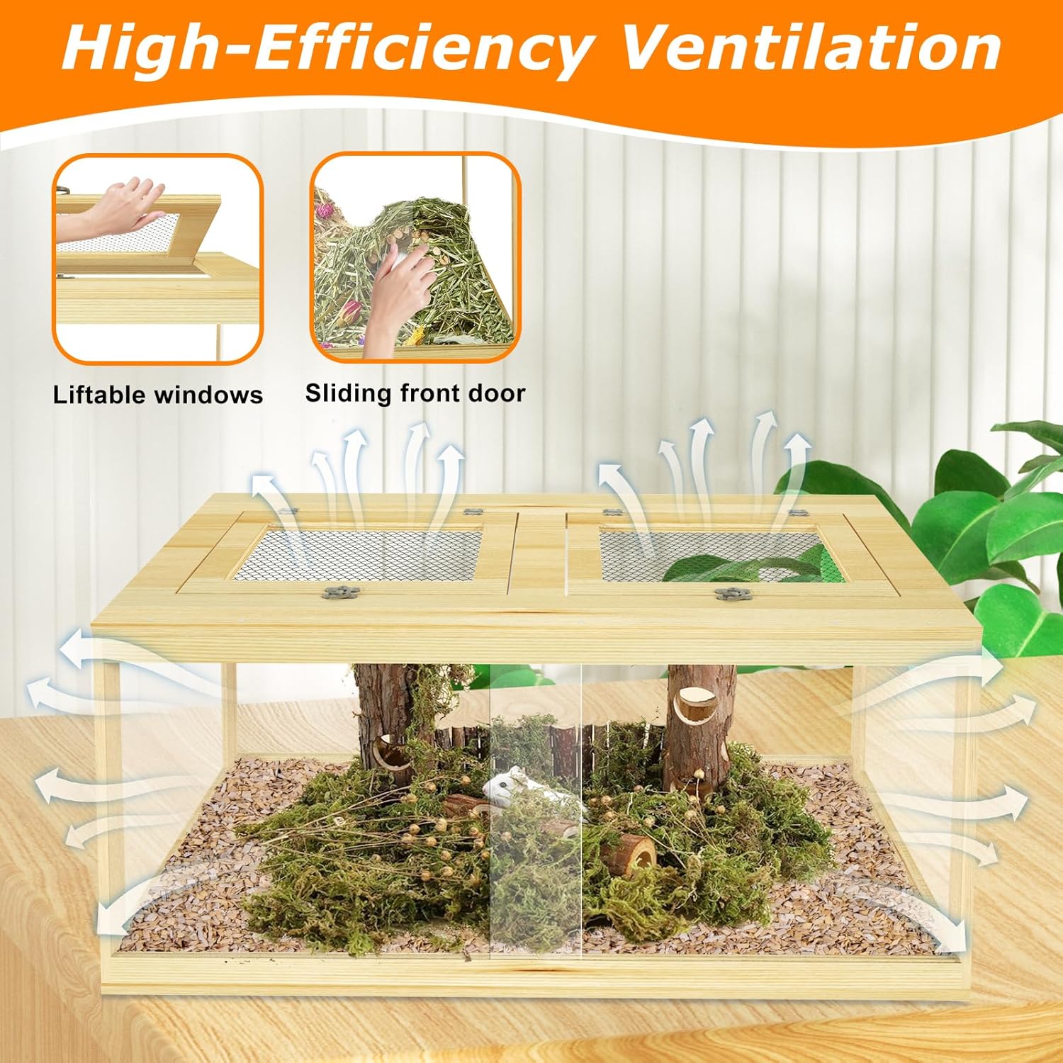 Large Hamster Cage 40", Lockable Sliding Door Gerbil Cage, Dwarf Hamster Cage with Metal Mesh Roof, Mice and Rat Habitat, Chewproof Syrian Hamster Enclosure, (Wooden, 40" L x 20" W x 20" H)