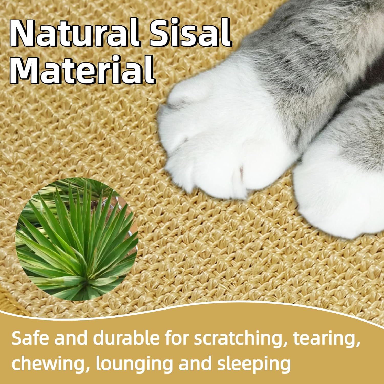 DYAUS Bunny Scratch Pad, Natural Sisal Rabbit Scratching Mat for Claws and Teeth Care, Indoor Bunny Chew Toys Bunny Bed for Biting Sleeping Nesting (1PC, 16x12in)