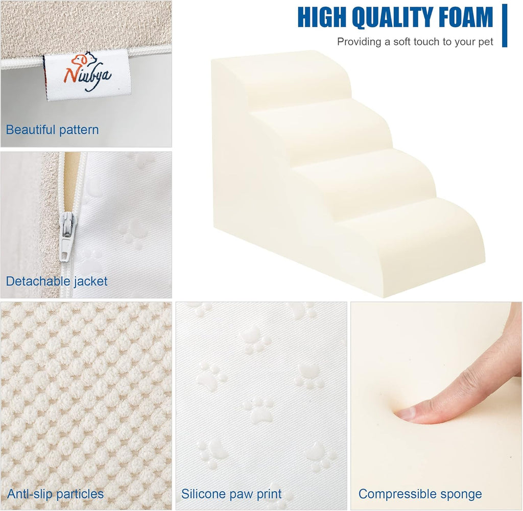 Dog Stairs for Small Dogs - High Density Foam Pet Steps, Extra Wide Dog Ramp with Non-Slip Bottom for High Beds, Couch and Sofa, Best for Dogs Injured, Older Doggy Cats