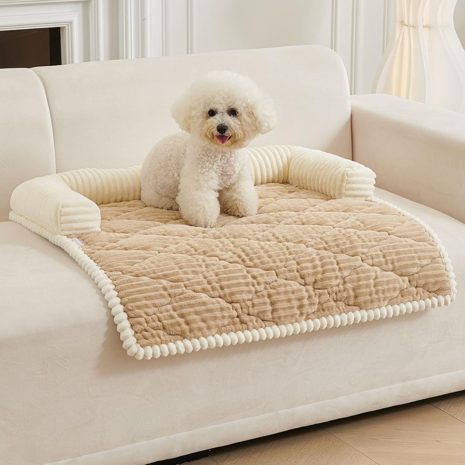 HAOMAIJIA Dog Couch Bed for Large Dogs, Non Slip Pet Couch Covers for Sofa Thick Soft Washable Dog Couch Cover Protector All Seasons Universal Dogs and Cats Bed Mat (Khaki, Large)