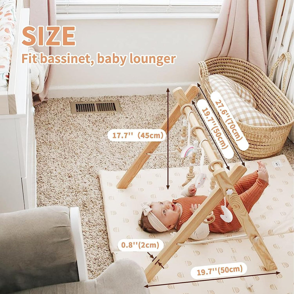 Little Dove Foldable Wooden Play Gym With 6 Toys - Infant Activity Gym for Baby Girls and Boys With Hanging Bar - Montessori Newborn Gift