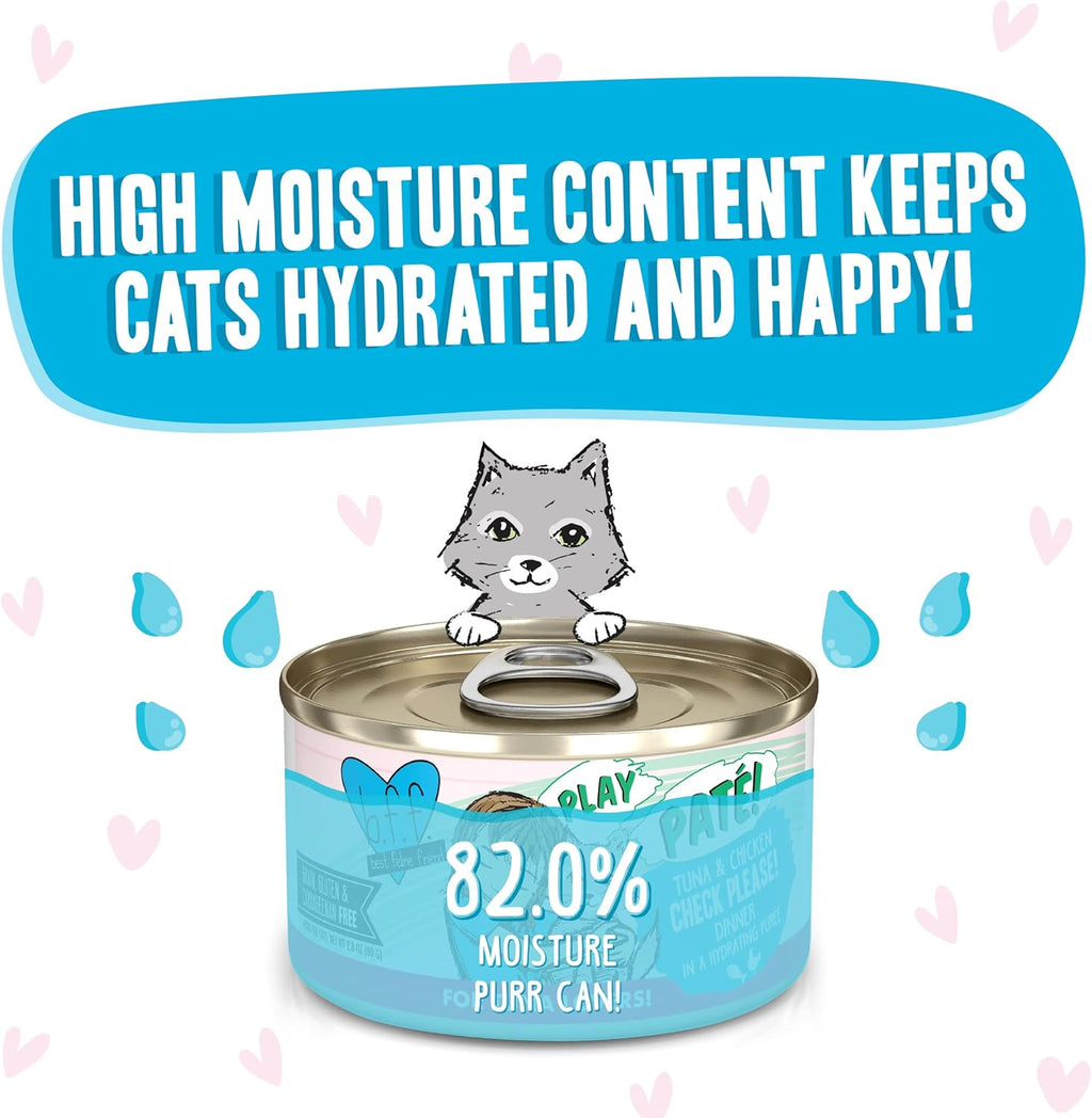 Weruva B.F.F. Play - Best Feline Friend Paté Lovers, Aw Yeah!, Tuna & Chicken Check Please! with Tuna & Chicken, 2.8oz Can (Pack of 12)