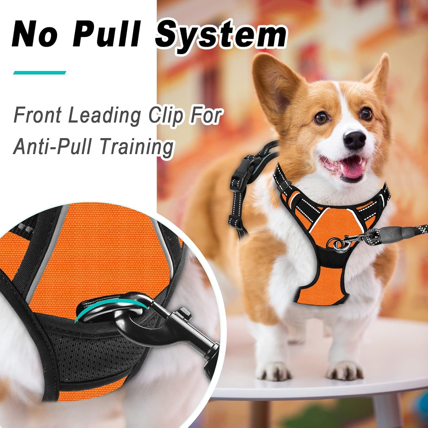 BARKBAY No Pull Dog Harness Large Step in Reflective Dog Harness with Front Clip and Easy Control Handle for Walking Training Running(Orange,M)
