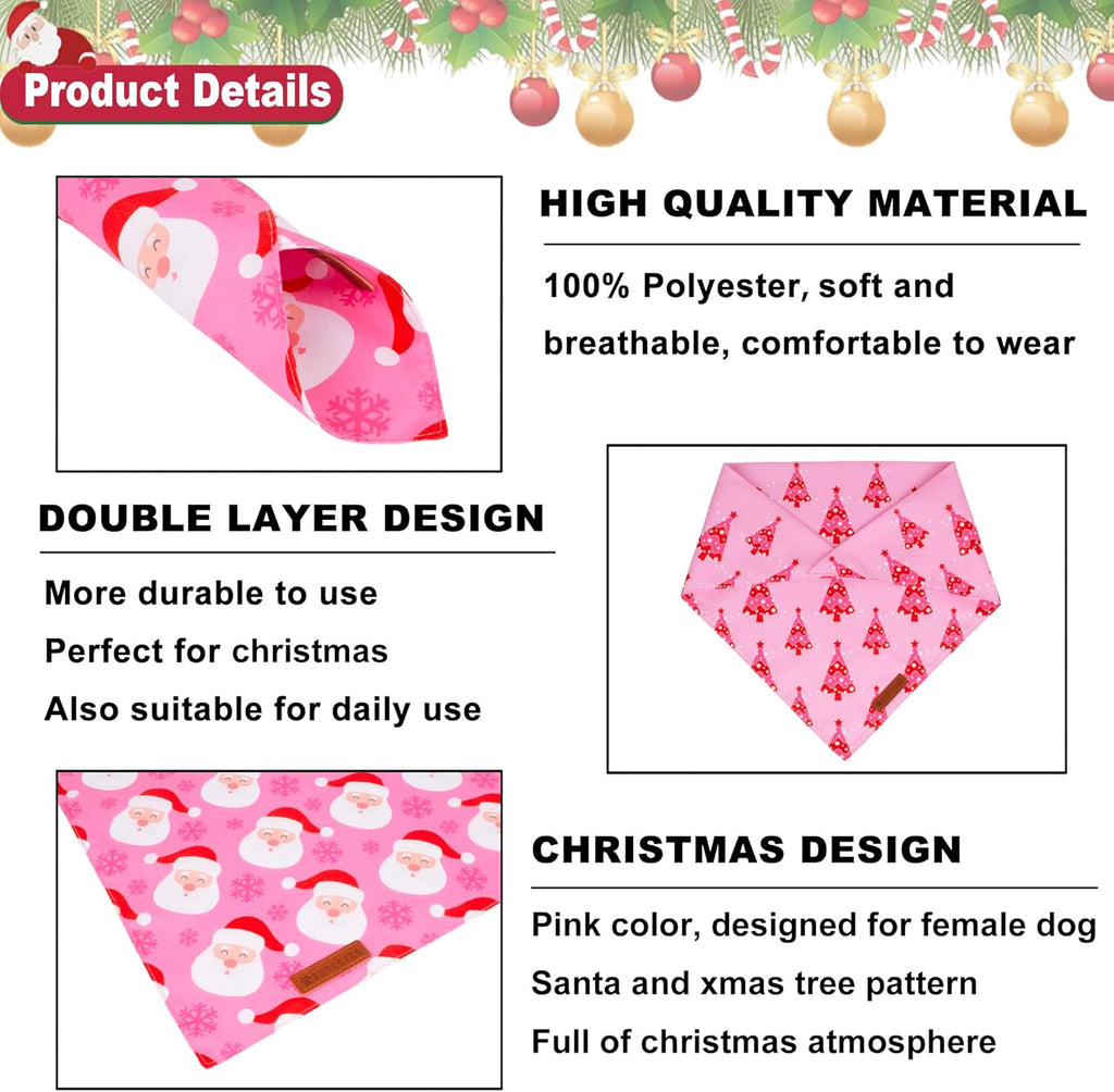 ADOGGYGO Christmas Dog Bandana, Xmas Tree Santa Pet Scarf, Premium Durable Fabric, Adjustable Fit Female Pet Christmas Bandanas for Extra Large Dogs (X-Large)