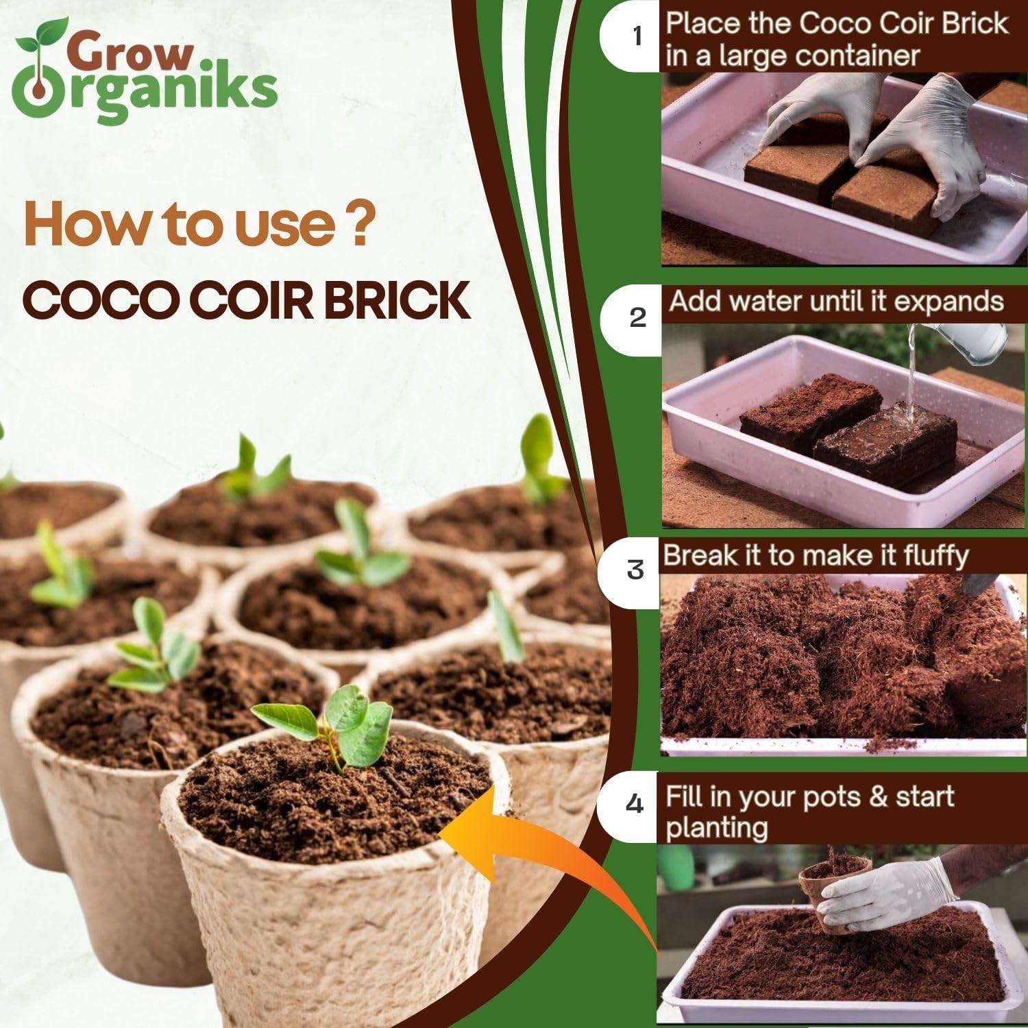 6 Pack Premium Coco Coir Brick for Plants | 100% Organic Compressed Coconut Coir Bricks Starting Mix, Coco Coir Fiber Coconut Husk for Planting, Gardening, Potting Soil Substrate, Herbs, 1.4 LB/Brick