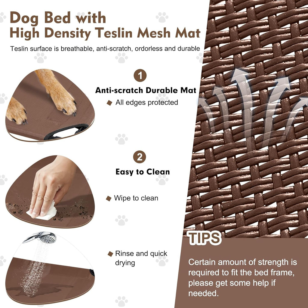 Upgraded Elevated Dog Bed with Canopy, Portable Raised Outdoor Dog Bed with Stable Anti-Slip Feet, Raised Wider Shade Pet Bed Cot for Large Dogs Camping, Indoor & Outdoor Use