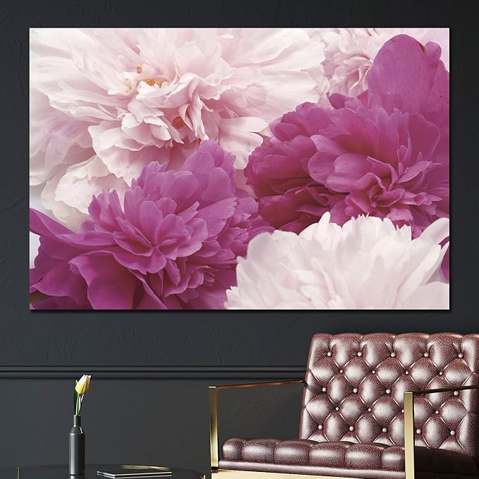 SIGNWIN Canvas Wall Art Bouquet of Blush Pink, Red and White Peony Floral Flower Photography Modern Art Romantics Closeup Relax/Calm Duotone for Living Room, Bedroom, Office - 32x48 inches