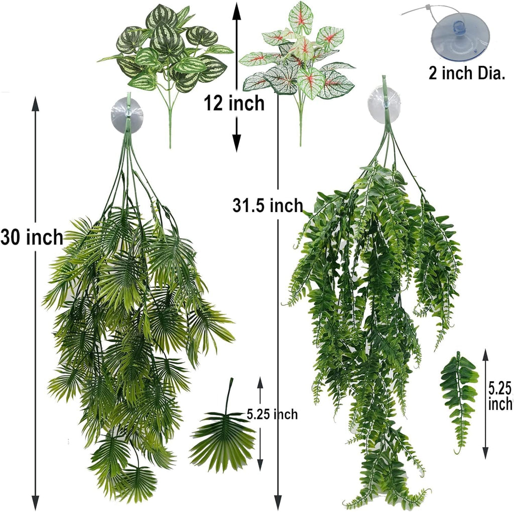 Reptile Plants for Bearded Dragon Tank Accessories, Terrarium Plant Artificial Decor for Snake Cage, Fake Plant for Leopard Gecko Habitat, Lizard Chameleon Ball Pythons (Group ABN)