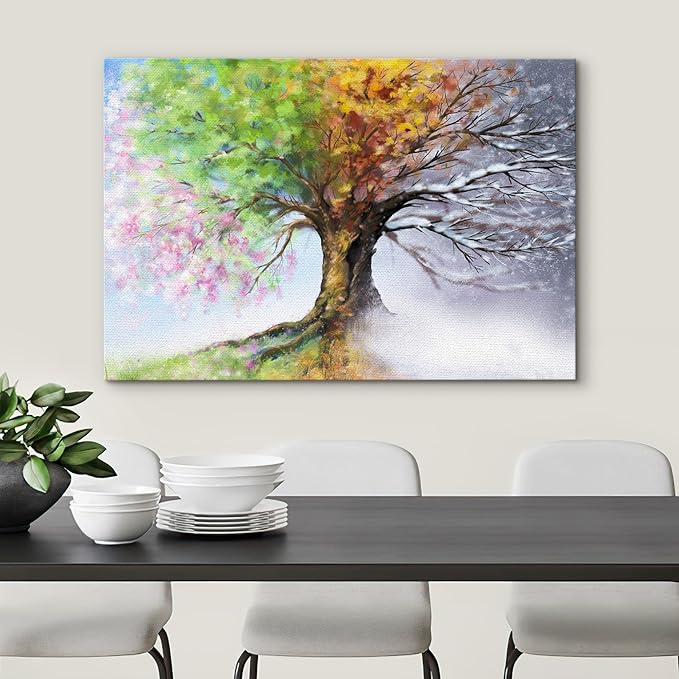 SIGNWIN Canvas Wall Art Four Seasons Fantasy Tree with Colorful Leaves Nature Illustrations Modern Chic Multicolor for Living Room, Bedroom, Office - 12"x18"