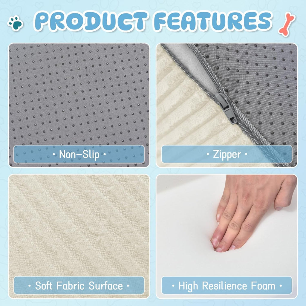 Dog Steps for Small Dogs, 3-Step Pet Ramp Stairs for High Beds and Sofa, Non-Slip Pet Stairs for Small Dogs and Cats, Removable and Easy to Clean Cover, Beige