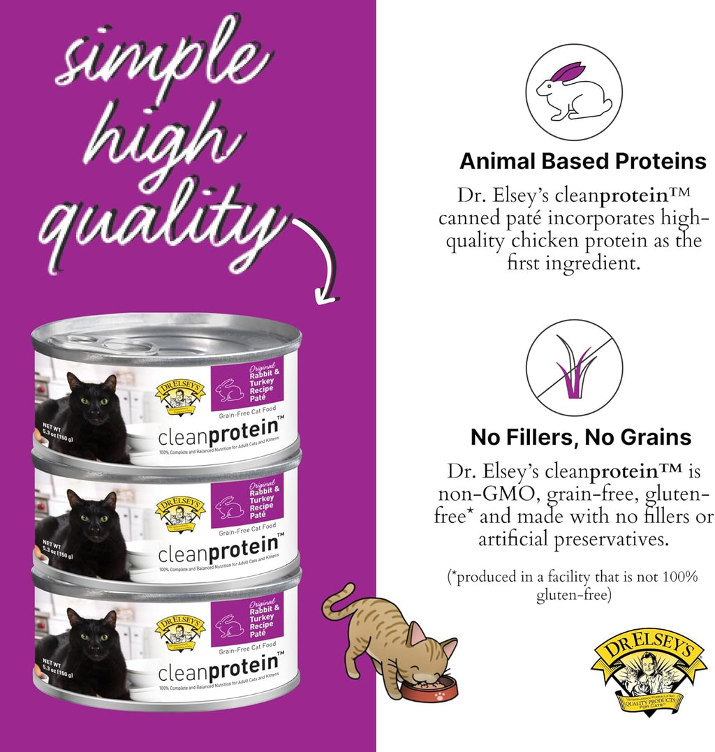 Dr. Elsey's cleanprotein Original Rabbit & Turkey Recipe Wet Cat Food, (Pack of 24), 5.3oz Cans