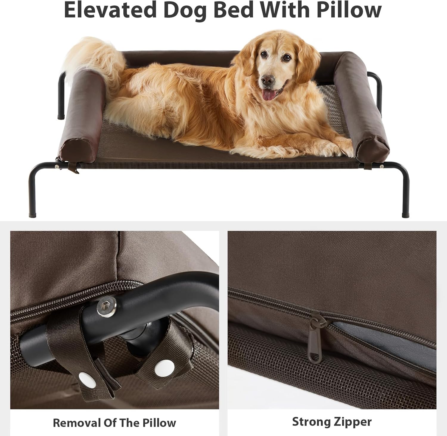 RRPETHOME Large Elevated Cooling Dog Bed, Raised Dog Cot Beds for Large Dogs, Elevated Outdoor Pet Cot, Chew Proof Portable Cooling Pet Cot with Skid-Resistant Feet and Breathable Mesh