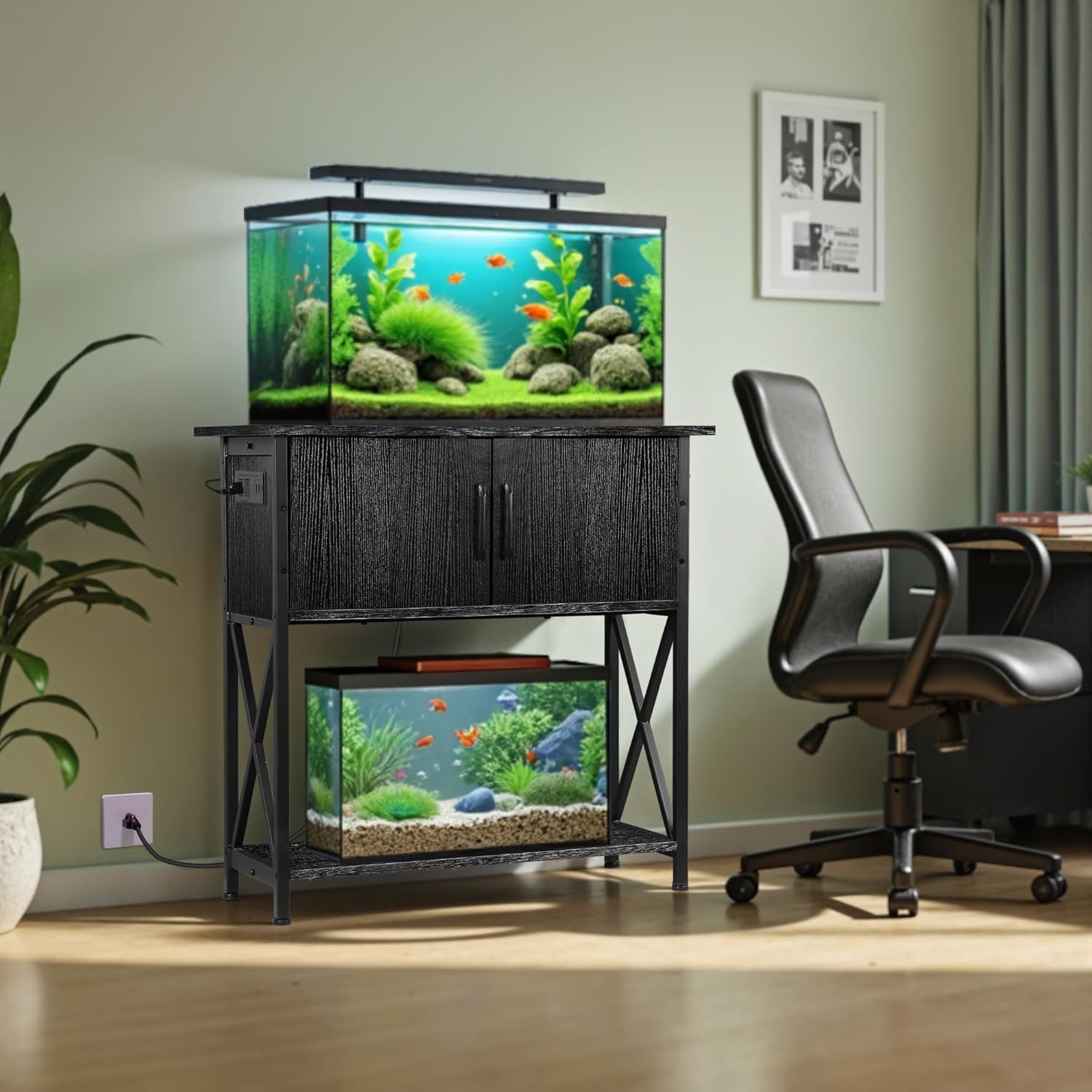 ZENY 20-29 Gallon Fish Tank Stand with Cabinet for Fish Tank Accessories Storage, Metal Double Aquarium Stand, 30.71''L x 12.6''W Tabletop, 330LBS Capacity