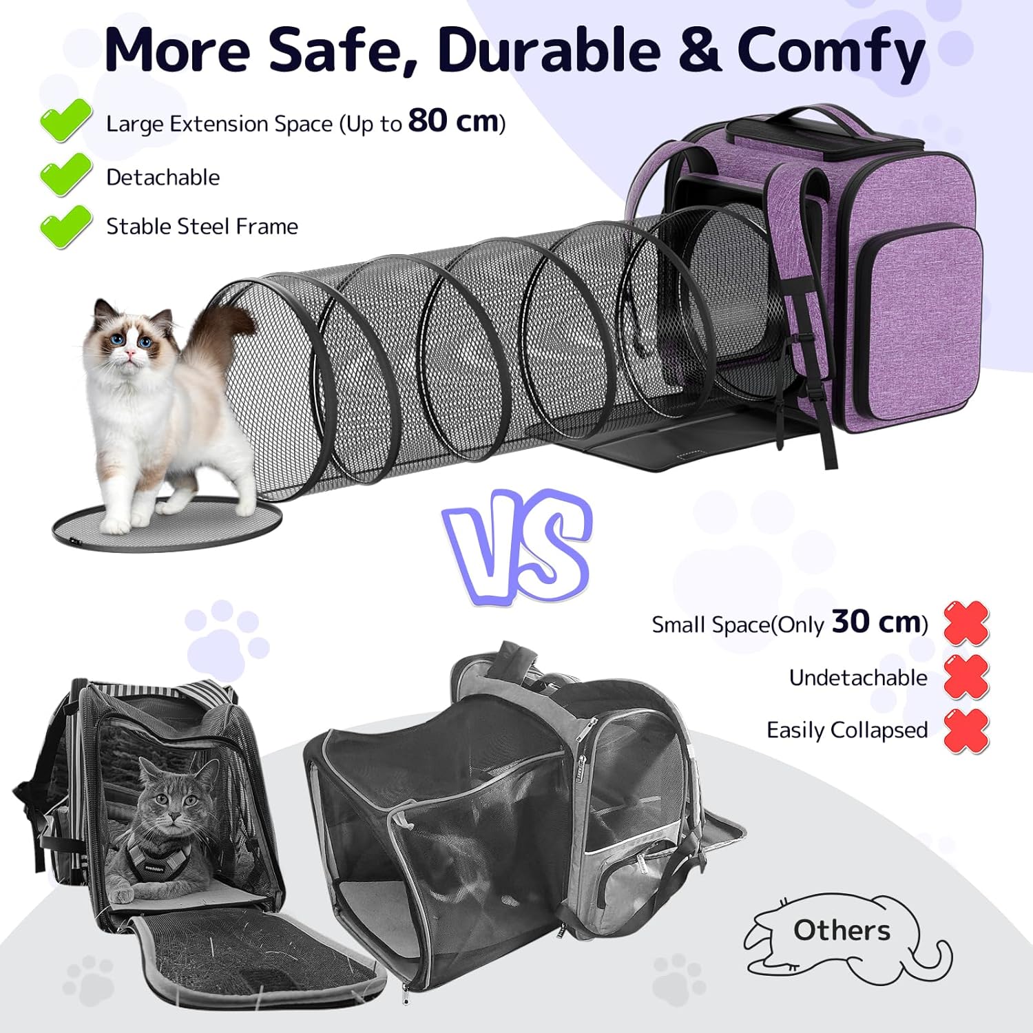 Pawtners Cat Carrier Backpacks Expandable Cat Backpack with Breathable Mesh, Pet Carrier Backpack for Cats Small Dogs Puppies Up to 18 Lbs, Dog Carrier Backpack for Travel Hiking Camping Outdoor