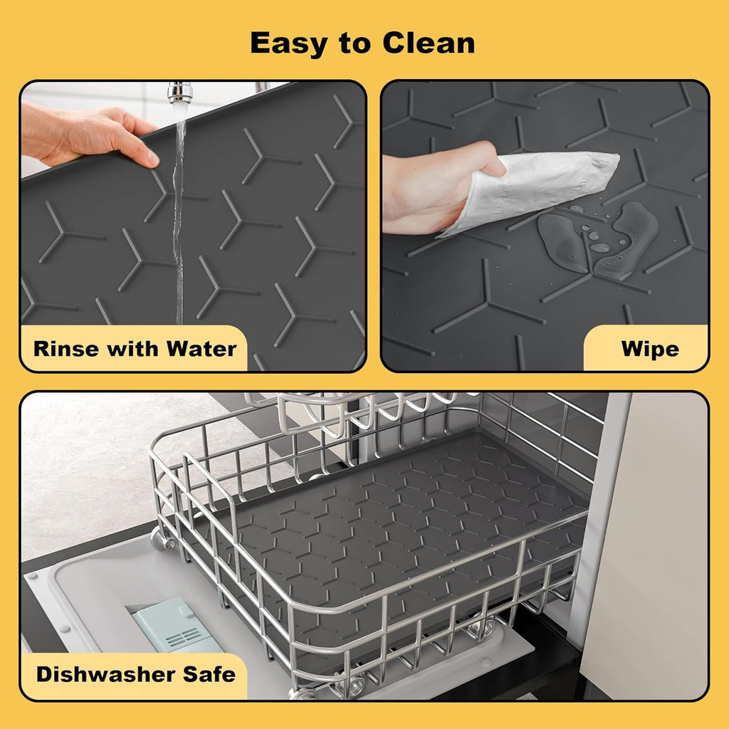 Pieviev Dog Cat Food Bowl Mat, Silicone Waterproof Food Grade Pet Food Mat for Floor, High Raised Edge to Prevent Spills, Non-Slip & Easy Clean Pet Placemat for Dog & Cat Bowls, 34''x22'', Dark Gray