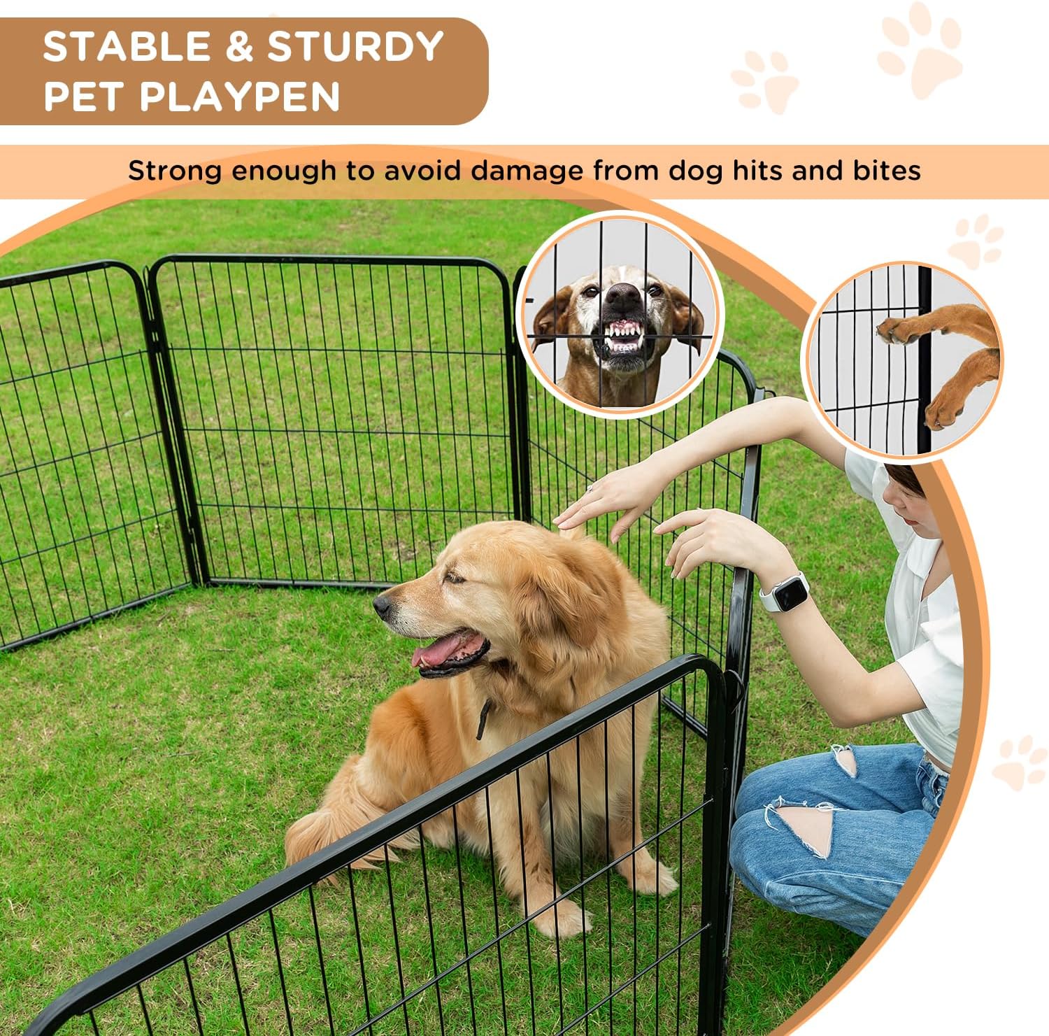 BestPet Dog Playpen Indoor 40 inch 6 Panels Metal Dog Pen Pet Dog Fence Outdoor Exercise Pen with Doors,Pet Puppy Playpen for RV Camping Yard, Black
