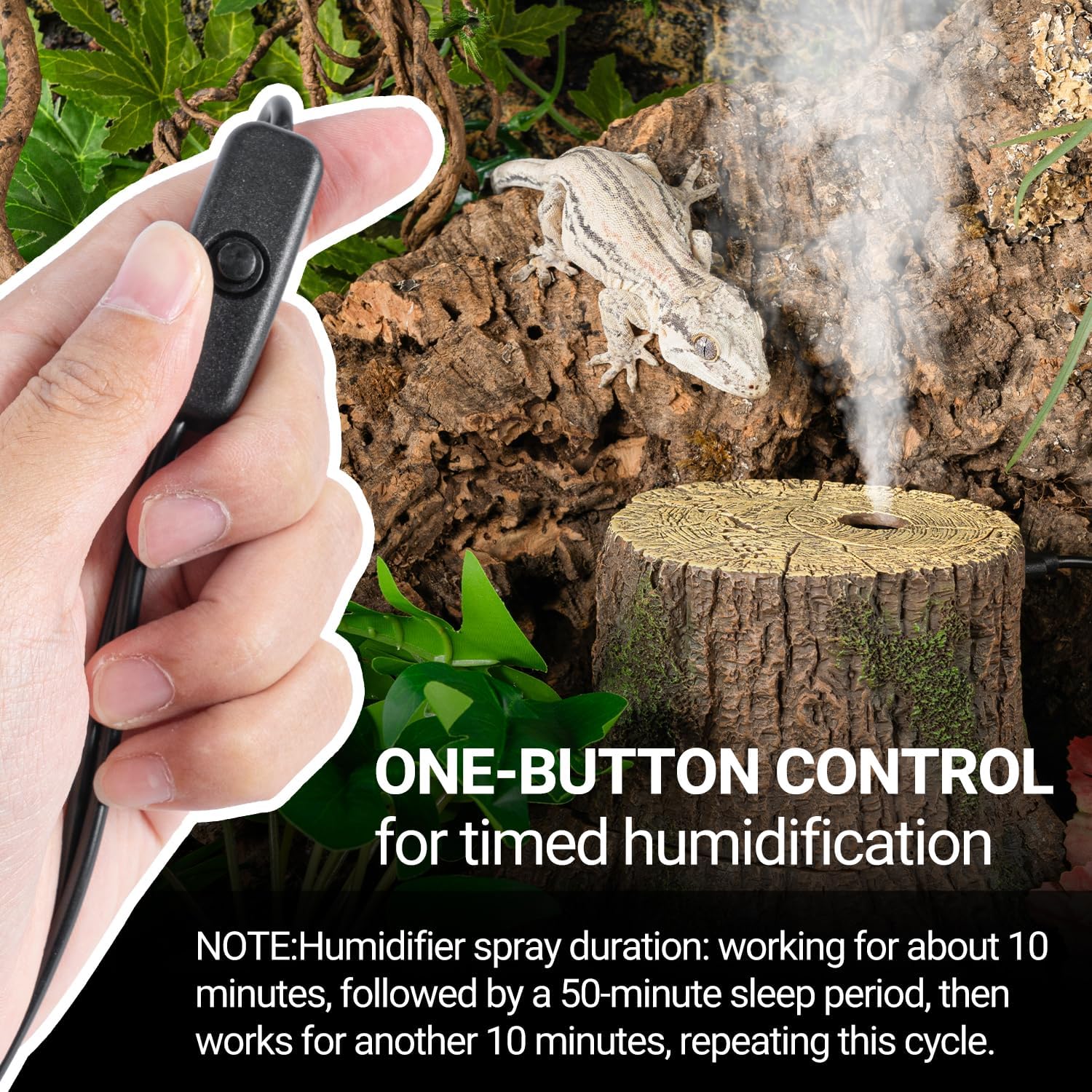 REPTIZOO Reptile Humidifier Fogger, Tree Trunk Humidifier with Top Mist Outlet, 1000ml Detachable Terrarium Humidifier Reptile Misting System Terrarium Decoration